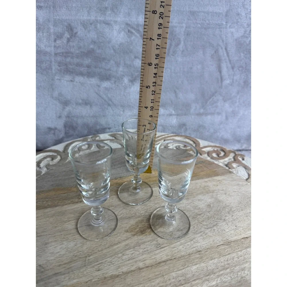 Vintage Clear Glass Stemmed Cordial Liqueur Glasses Paneled Set of 3 4‎ Inch